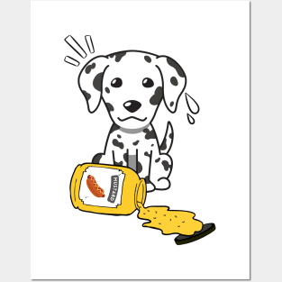 Cute dalmatian Spilled a jar of mustard sauce Posters and Art